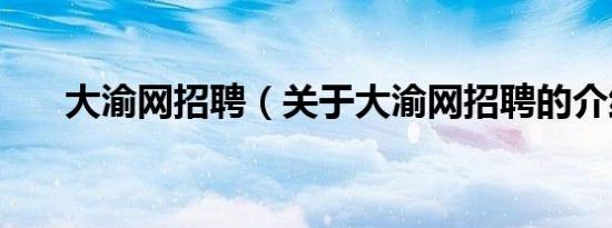 大渝网招聘（关于大渝网招聘的介绍）