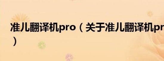 准儿翻译机pro（关于准儿翻译机pro的介绍）