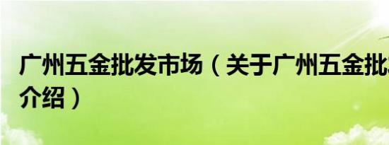 广州五金批发市场（关于广州五金批发市场的介绍）