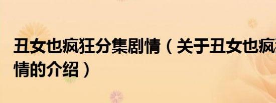 丑女也疯狂分集剧情（关于丑女也疯狂分集剧情的介绍）