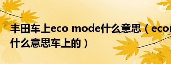 丰田车上eco mode什么意思（ecomode是什么意思车上的）