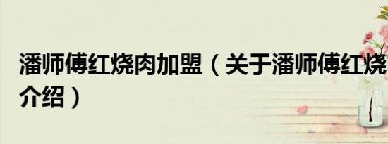 潘师傅红烧肉加盟（关于潘师傅红烧肉加盟的介绍）