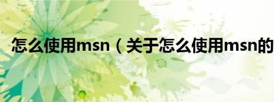 怎么使用msn（关于怎么使用msn的介绍）
