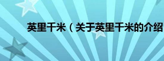 英里千米（关于英里千米的介绍）