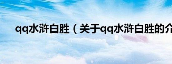 qq水浒白胜（关于qq水浒白胜的介绍）