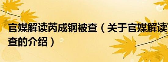 官媒解读芮成钢被查（关于官媒解读芮成钢被查的介绍）