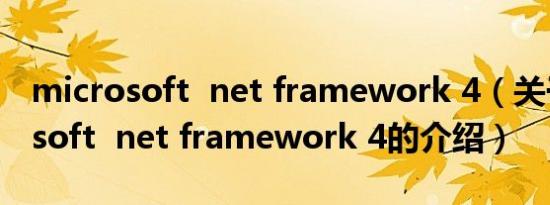 microsoft net framework 4（关于microsoft net framework 4的介绍）