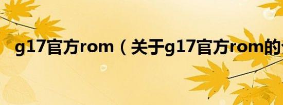 g17官方rom（关于g17官方rom的介绍）