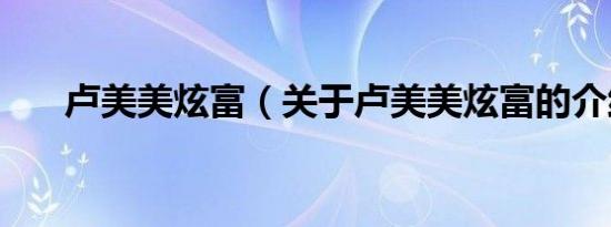 卢美美炫富（关于卢美美炫富的介绍）