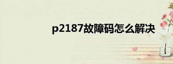 p2187故障码怎么解决