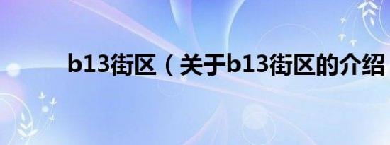 b13街区（关于b13街区的介绍）