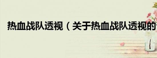 热血战队透视（关于热血战队透视的介绍）