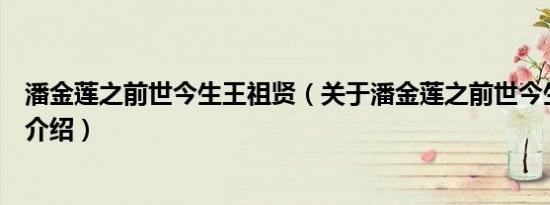 潘金莲之前世今生王祖贤（关于潘金莲之前世今生王祖贤的介绍）