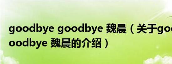 goodbye goodbye 魏晨（关于goodbye goodbye 魏晨的介绍）