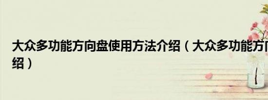 大众多功能方向盘使用方法介绍（大众多功能方向盘按键介绍）