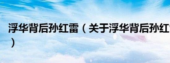 浮华背后孙红雷（关于浮华背后孙红雷的介绍）
