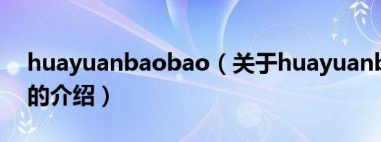 huayuanbaobao（关于huayuanbaobao的介绍）