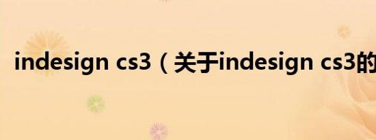indesign cs3（关于indesign cs3的介绍）