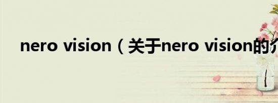 nero vision（关于nero vision的介绍）
