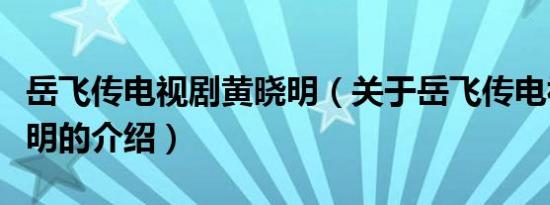 岳飞传电视剧黄晓明（关于岳飞传电视剧黄晓明的介绍）