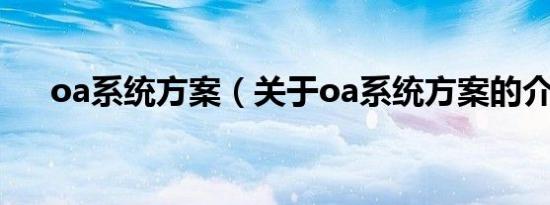 oa系统方案（关于oa系统方案的介绍）