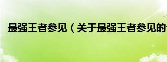 最强王者参见（关于最强王者参见的介绍）