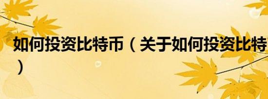 如何投资比特币（关于如何投资比特币的介绍）