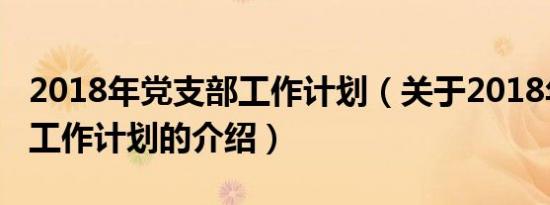 2018年党支部工作计划（关于2018年党支部工作计划的介绍）