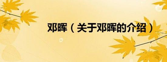 邓晖（关于邓晖的介绍）