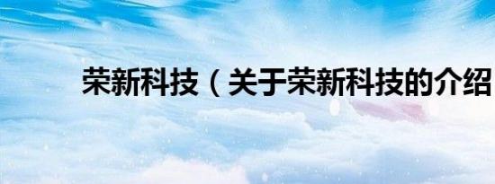 荣新科技（关于荣新科技的介绍）