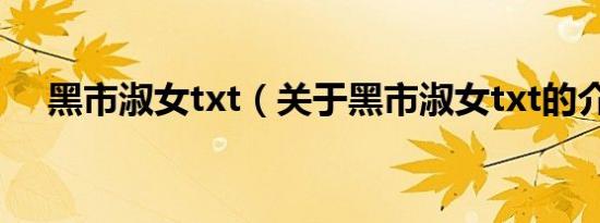 黑市淑女txt（关于黑市淑女txt的介绍）