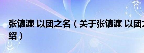 张镐濂 以团之名（关于张镐濂 以团之名的介绍）