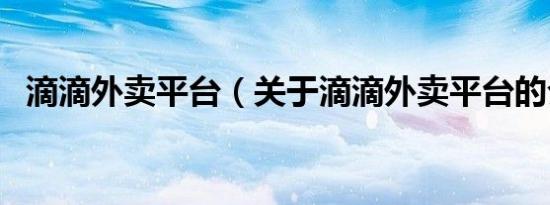 滴滴外卖平台（关于滴滴外卖平台的介绍）