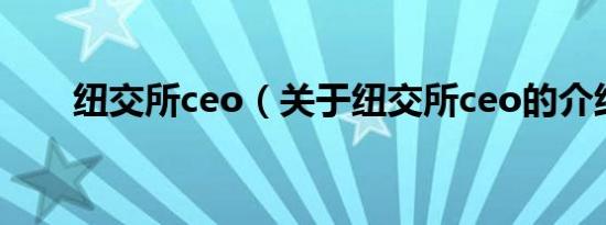 纽交所ceo（关于纽交所ceo的介绍）