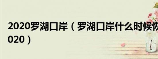 2020罗湖口岸（罗湖口岸什么时候恢复通关2020）
