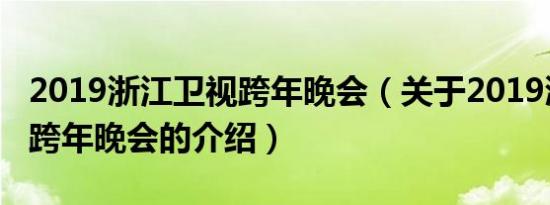 2019浙江卫视跨年晚会（关于2019浙江卫视跨年晚会的介绍）