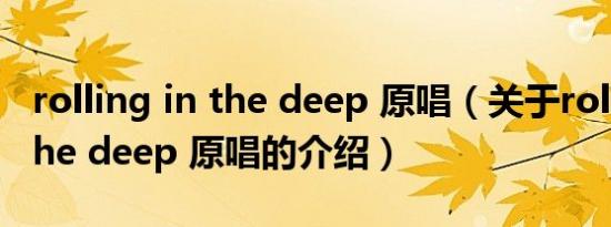rolling in the deep 原唱（关于rolling in the deep 原唱的介绍）