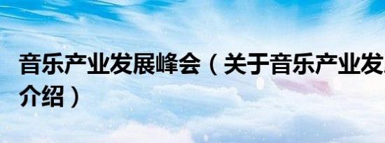 音乐产业发展峰会（关于音乐产业发展峰会的介绍）