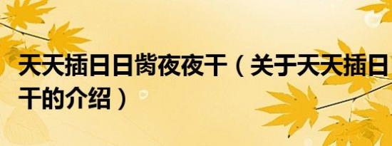 天天插日日胔夜夜干（关于天天插日日胔夜夜干的介绍）