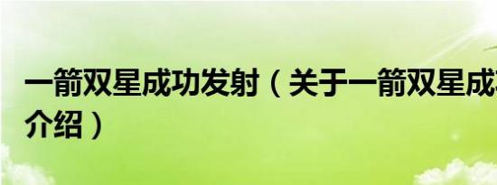 一箭双星成功发射（关于一箭双星成功发射的介绍）