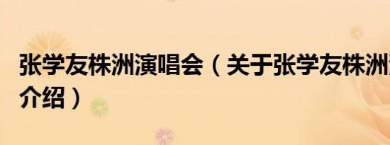 张学友株洲演唱会（关于张学友株洲演唱会的介绍）