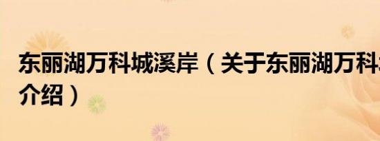 东丽湖万科城溪岸（关于东丽湖万科城溪岸的介绍）