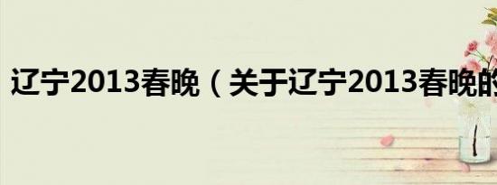 辽宁2013春晚（关于辽宁2013春晚的介绍）
