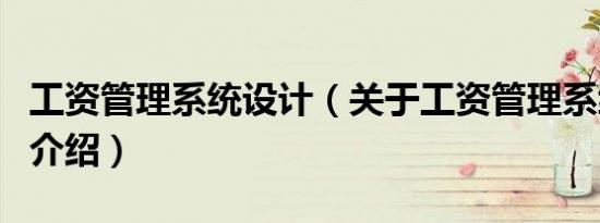 工资管理系统设计（关于工资管理系统设计的介绍）