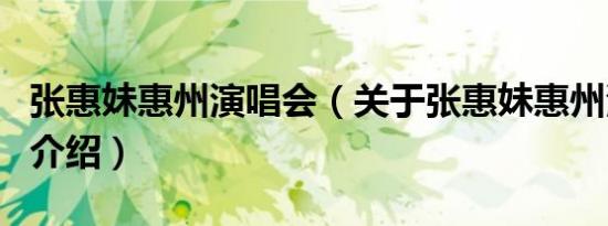 张惠妹惠州演唱会（关于张惠妹惠州演唱会的介绍）