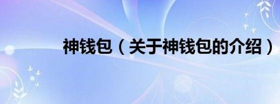 神钱包（关于神钱包的介绍）