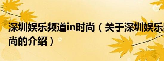 深圳娱乐频道in时尚（关于深圳娱乐频道in时尚的介绍）