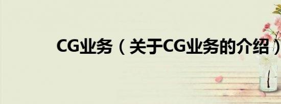 CG业务（关于CG业务的介绍）