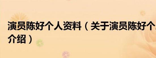演员陈好个人资料（关于演员陈好个人资料的介绍）