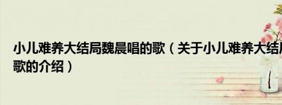 小儿难养大结局魏晨唱的歌（关于小儿难养大结局魏晨唱的歌的介绍）